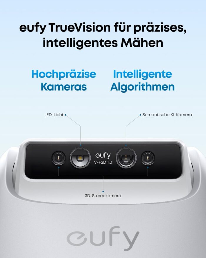 eufy E15 Mähroboter ohne Begrenzungskabel, Garten bis 800m², Keine Signalausfälle, Kein RTK, TrueVision Technologie, Smart-Navigation, Präzisionsrandschnitt, Hindernisvermeidung, App-Steuerung