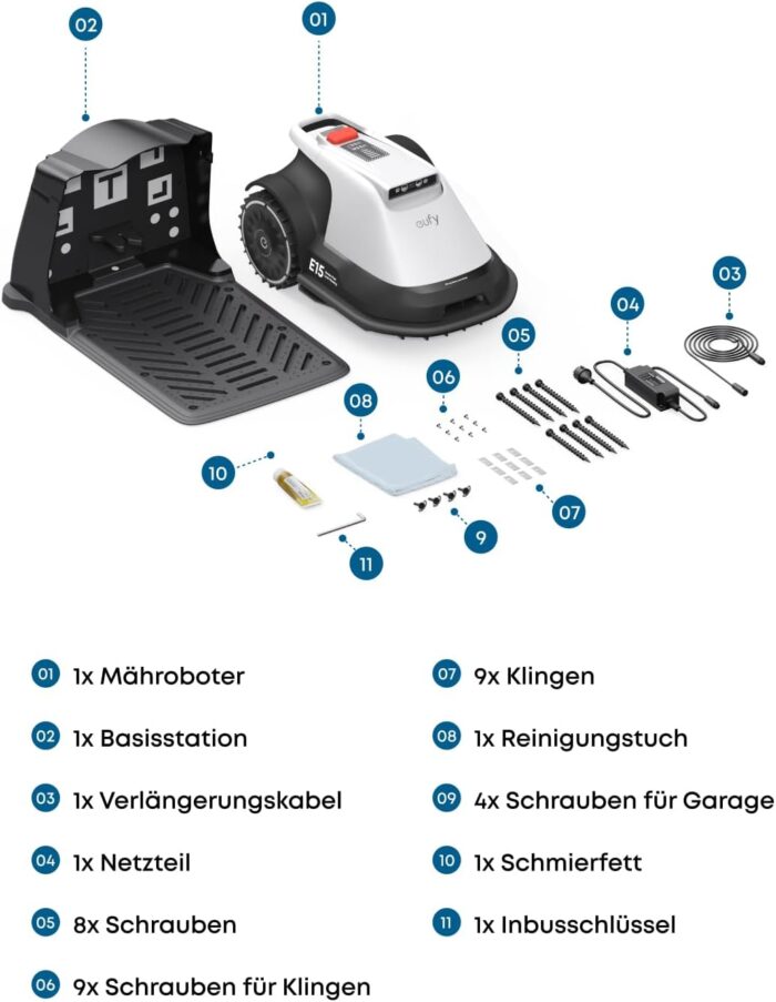 eufy E15 Mähroboter ohne Begrenzungskabel, Garten bis 800m², Keine Signalausfälle, Kein RTK, TrueVision Technologie, Smart-Navigation, Präzisionsrandschnitt, Hindernisvermeidung, App-Steuerung