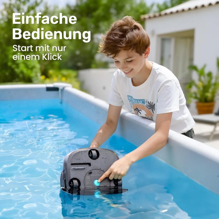 Poolroboter Akku, 6600 LPH Effiziente Reinigung mit 90 Min Laufzeit, 3,4 KG Leicht Bodensauger, Einfach zu Bedienen & Warten, Poolsauger für Pools mit Flachem Boden bis zu 80㎡, Grün