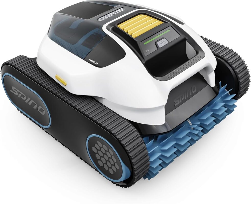 Spino E1 Poolroboter Akku Boden und Wand, 210 Min Kabellos Poolsauger, Max 21950 LPH, Poolreiniger mit 5 Reinigungsmodi, Auto Wasserlinien Parkfunktion & SmartArc Routenplan,bis 150㎡ (E1)
