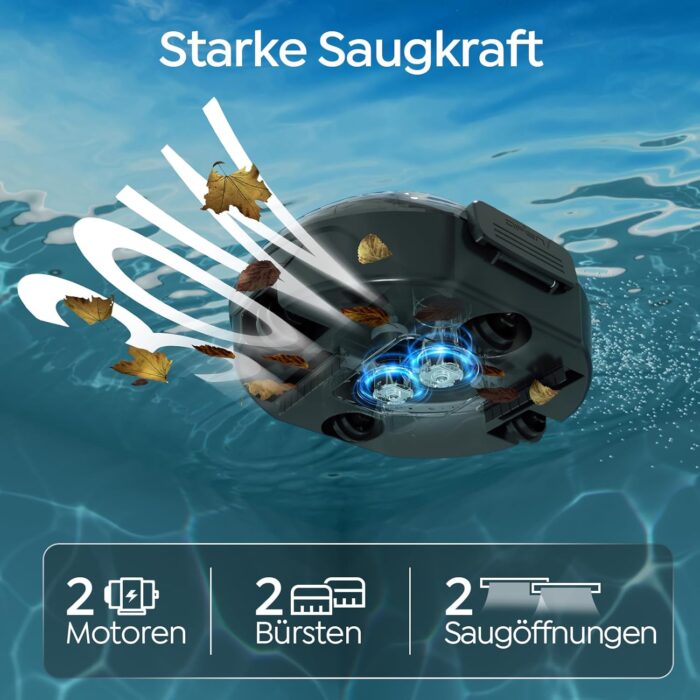 (2026 Upgrade) TALOSBO S2 Poolroboter,Doppelfiltration,Kabelloser Poolsauger Akku, 90 Min Automatische Reinigung mit Selbsteinparkfunktion,Dual Motoren Poolreiniger für Flache Böden Pools bis 80 m²