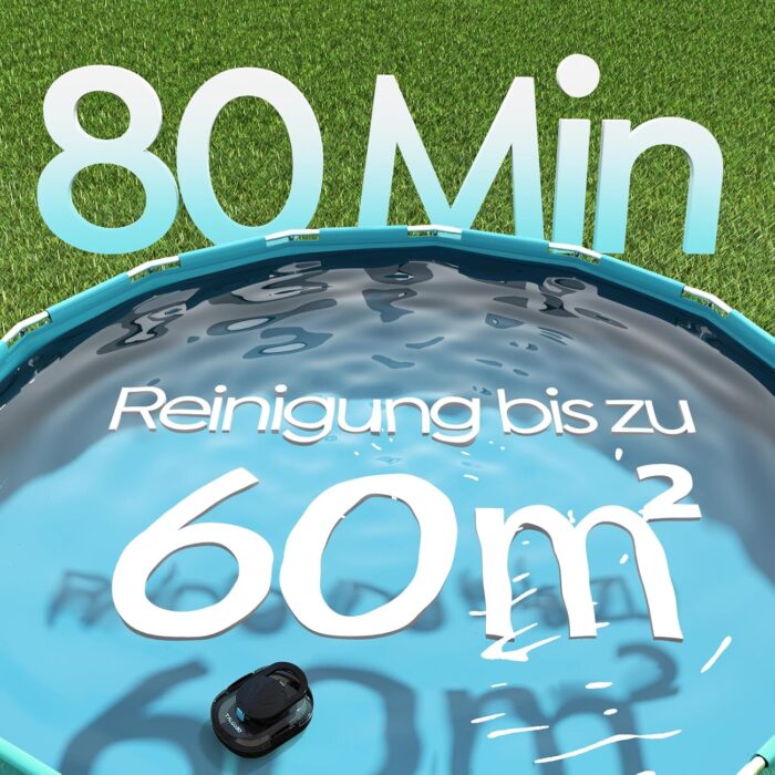 Pleco S1 Poolroboter Akku, Leichter Poolsauger mit Dual-Antriebsmotoren, 80 Min Reinigungszeit, 2,5 Stunden Ladezeit, Auto Parken Poolreiniger für Flache Böden Pools