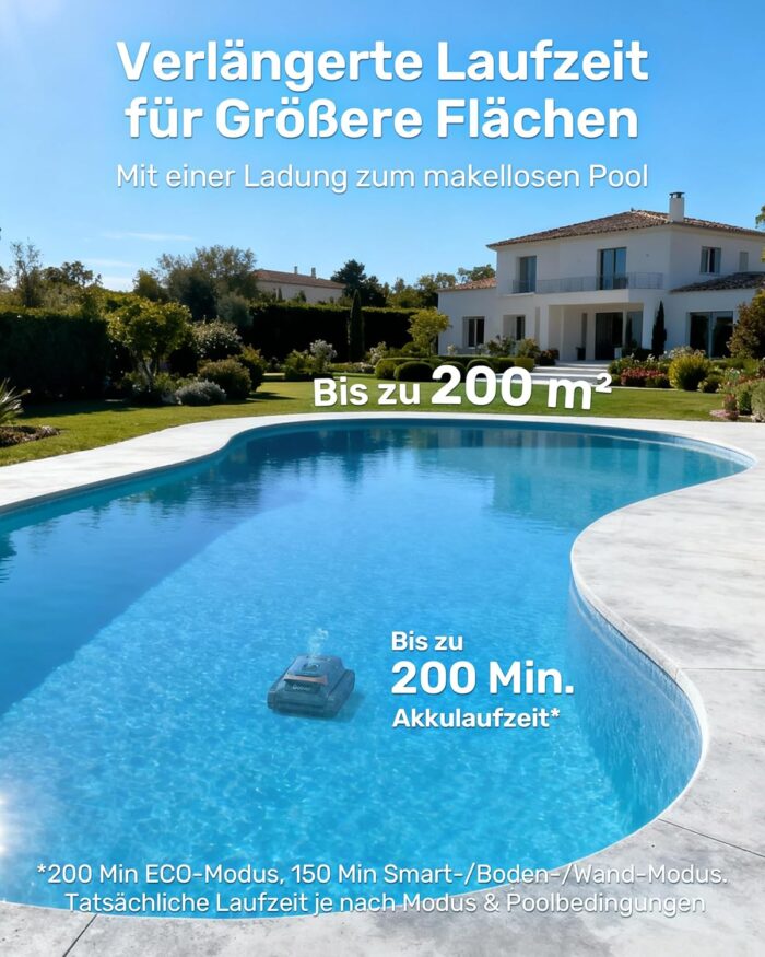 (2026 Neu) Gosvor Poolroboter Wand und Boden, Wasserlinie, Flachzone 4-in-1, Bis zu 200 Min. Laufzeit, Leichtgewicht 6,9 KG, 3μm Ultrafeiner Filter, Starker Poolsuager Akku für Pools bis zu 200 m²