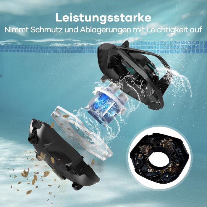 AIPER Poolroboter, Kabellos Poolsauger Akku, Bodensauger mit 90 Min Laufzeit, Automatisches Parken, Dual-Antriebsmotoren & LED-Anzeigen, Ideal für Flachem Boden Pool bis zu 80 m²