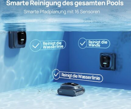 Beatbot AquaSense 2 Poolroboter, Akku Poolsauger mit Oberflächen-Parkfunktion, Poolreiniger Boden und Wand, Doppelte Reinigung der Wasserlinie, für Pools bis zu 300 m², Mitternachtblau