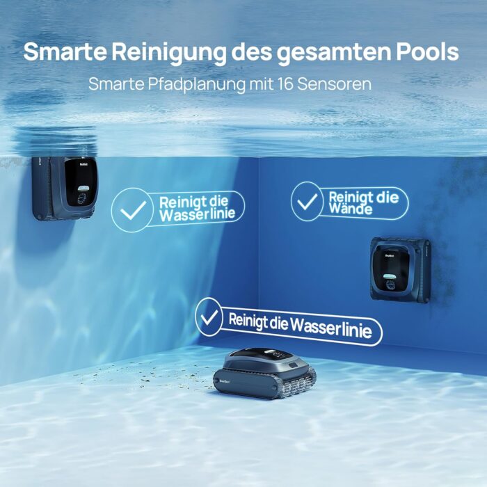 Beatbot AquaSense 2 Poolroboter, Akku Poolsauger mit Oberflächen-Parkfunktion, Poolreiniger Boden und Wand, Doppelte Reinigung der Wasserlinie, für Pools bis zu 300 m², Mitternachtblau