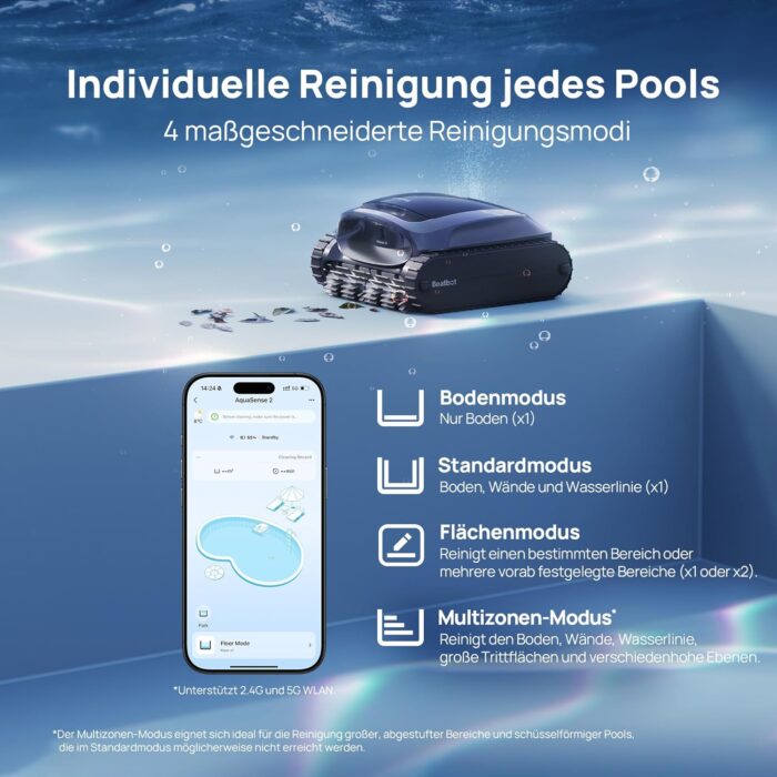 Beatbot AquaSense 2 Poolroboter, Akku Poolsauger mit Oberflächen-Parkfunktion, Poolreiniger Boden und Wand, Doppelte Reinigung der Wasserlinie, für Pools bis zu 300 m², Mitternachtblau