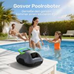 Poolroboter Akku, 6600 LPH Effiziente Reinigung mit 90 Min Laufzeit, 3,4 KG Leicht Bodensauger, Einfach zu Bedienen & Warten, Poolsauger für Pools mit Flachem Boden bis zu 80㎡, Grün