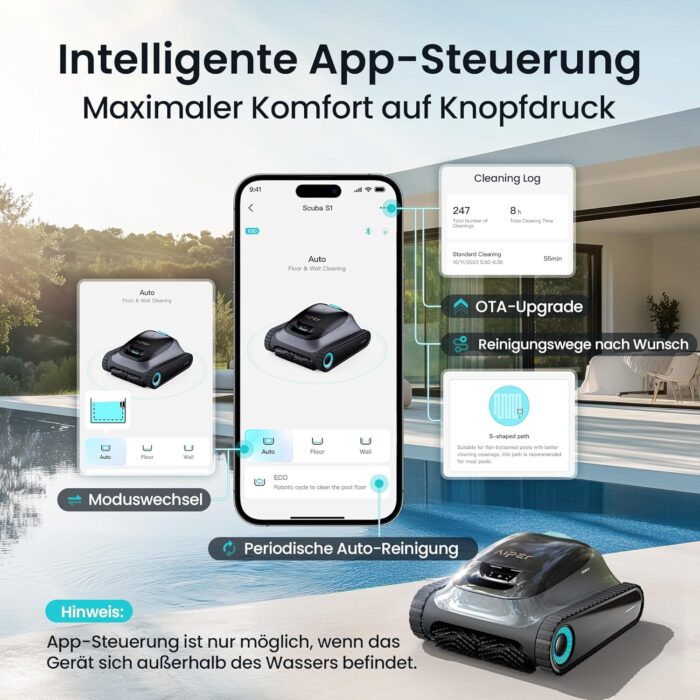 (2026 Upgrade) AIPER Scuba S1 Poolroboter Boden und Wand, Wasserlinienreinigung, 3μm Ultrafeiner Filter, 180 Min. Akkulaufzeit, 15900LPH Leistungsstarker Poolsauger mit APP, Für Eingelassene Pools