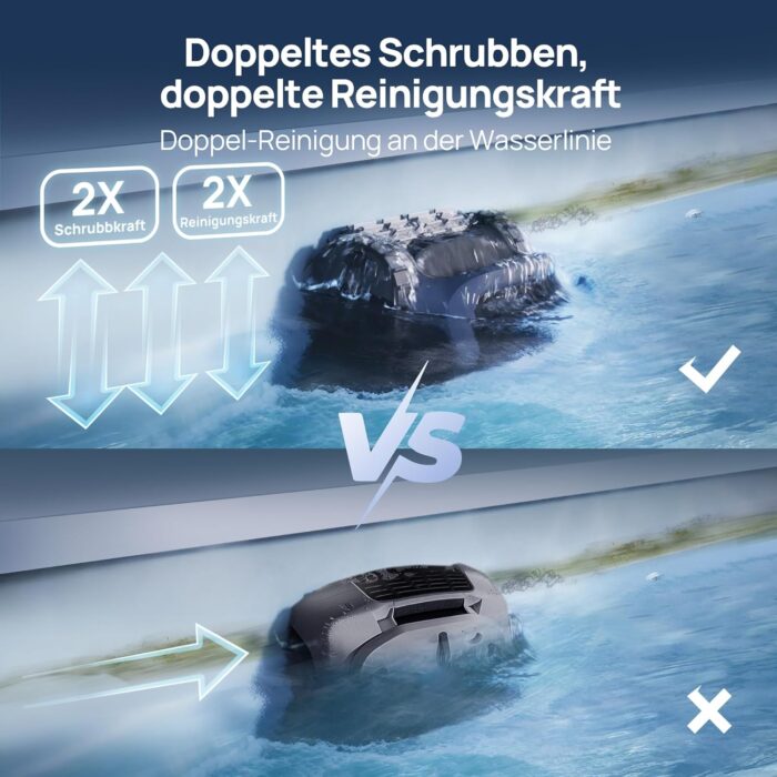 Beatbot AquaSense 2 Poolroboter, Akku Poolsauger mit Oberflächen-Parkfunktion, Poolreiniger Boden und Wand, Doppelte Reinigung der Wasserlinie, für Pools bis zu 300 m², Mitternachtblau