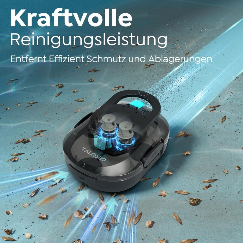 Pleco S1 Poolroboter Akku, Leichter Poolsauger mit Dual-Antriebsmotoren, 80 Min Reinigungszeit, 2,5 Stunden Ladezeit, Auto Parken Poolreiniger für Flache Böden Pools