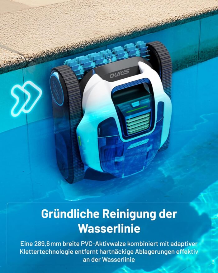 Spino E1 Poolroboter Akku Boden und Wand, 210 Min Kabellos Poolsauger, Max 21950 LPH, Poolreiniger mit 5 Reinigungsmodi, Auto Wasserlinien Parkfunktion & SmartArc Routenplan,bis 150㎡ (E1)