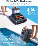 (2026 Neu) Gosvor Poolroboter Wand und Boden, Wasserlinie, Flachzone 4-in-1, Bis zu 200 Min. Laufzeit, Leichtgewicht 6,9 KG, 3μm Ultrafeiner Filter, Starker Poolsuager Akku für Pools bis zu 200 m²