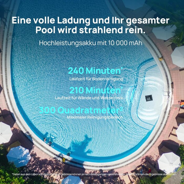 Beatbot AquaSense 2 Poolroboter, Akku Poolsauger mit Oberflächen-Parkfunktion, Poolreiniger Boden und Wand, Doppelte Reinigung der Wasserlinie, für Pools bis zu 300 m², Mitternachtblau